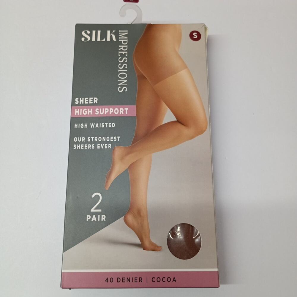 Silk Impressions Pantyhose‎ 2 Pack S Small Cocoa 40 Denier High Support Sheer